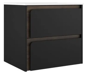 Mobile da bagno sotto lavabo Indico nero laccato opaco L 60 x H 55 x P 45 cm 2 cassetti, lavabo non incluso