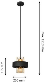 Lampadario a sospensione con filo VOLTA 1xE27/15W/230V nero/oro