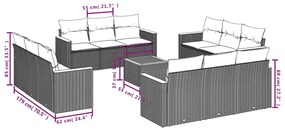 Set divani da giardino 13 pz con cuscini grigio in polyrattan