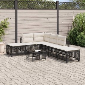 Set divani ad angolo 3 pz con cuscini in polyrattan nero