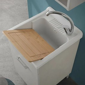 Mobile lavatoio 45x50 cm grigio calce vasca in resina e kit di scarico Moon
