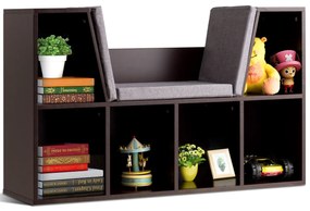 Costway Libreria con cuscino e 6 cubi, Libreria con angolo per leggere per bambini e ragazzi, Marrone
