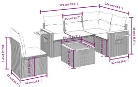 Set divano da giardino 6 pz con cuscini grigio in polyrattan