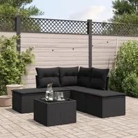 Set Divano da Giardino 6 pz con Cuscini Nero in Polyrattan 3249564