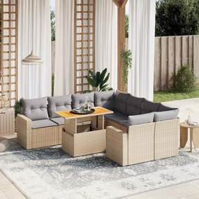 Set divano da giardino 9 pz con cuscini beige in polyrattan