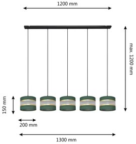 Lampadario a sospensione con filo HELEN 5xE27/15W/230V verde/oro