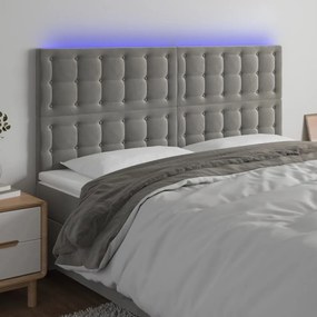 Testiera A Led Grigio Chiaro 200x5x118/128 Cm İn Velluto /