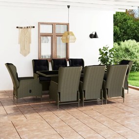 Set da Pranzo da Giardino 9 pz con Cuscini in Polyrattan Marrone