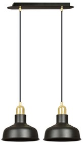 Lampadario Industrial 2 Luci Ibor In Acciaio Nero Con Elementi In Oro