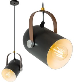 LAMPADA DA SOFFITO PROIETTORE LOFT METALLO NERO CON CINTURA