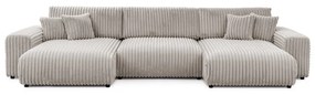 Divano angolare grigio chiaro allungabile/con contenitore (a U) rivestito in velluto a coste Sarina – Ropez