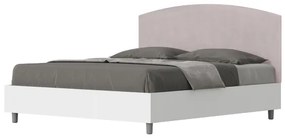 Letto contenitore da 160x200 in legno bianco e testata in microfibra glicine Antilia