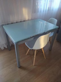 Tavolo da pranzo allungabile con piano in vetro grigio satinato  110 x 70