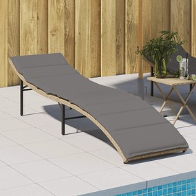 Lettino Prendisole Con Cuscini Beige 55x199x50 Cm Polyrattan /