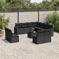 Set Divani da Giardino 12 pz con Cuscini Nero in Polyrattan 3251472