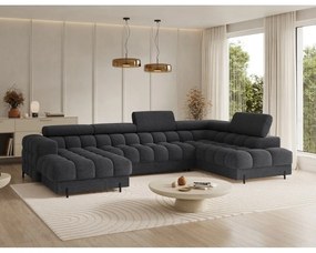 Divano angolare grigio scuro allungabile (con penisola a destra/a U) con rivestimento in bouclé Feraria – ELTAP