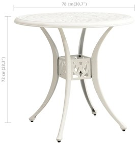 Tavolo da Giardino Bianco 78x78x72 cm in Alluminio Pressofuso
