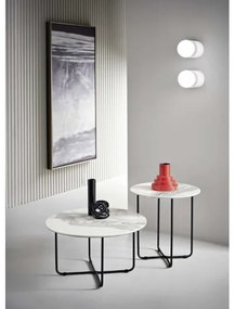 Tavolino tondo con piano vetro effetto marmo bianco JON 45