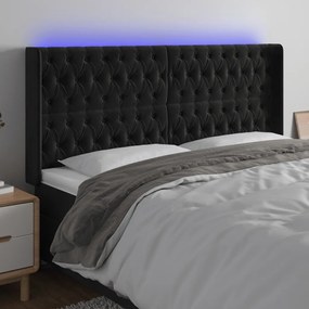 Testiera A Led Nera 183x16x118/128 Cm İn Velluto /