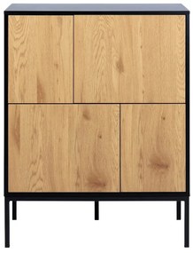 Cassettiera alta nera-color legno naturale effetto rovere 80x103 cm Seaford - Actona