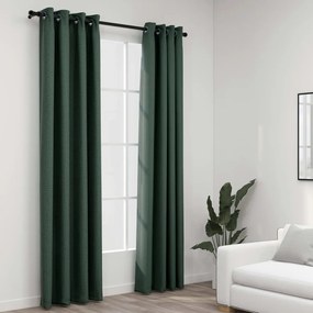 Tende Oscuranti Effetto Lino Con Occhielli 2 Pz Verdi 140x225cm /