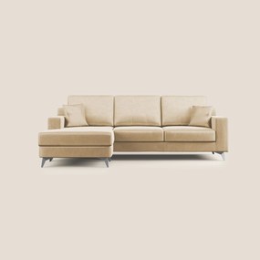 Michael divano moderno angolare con penisola in morbido velluto impermeabile T01 beige