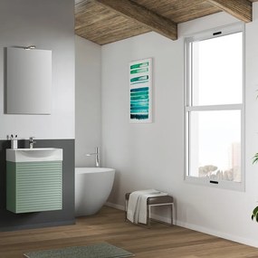 Mobile sottolavabo, lavabo e specchio con illuminazione Mini50s per vasca centrale laccato opaco verde timo L 50 x H 58 x P 40 cm, 1 anta