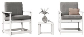 Set Salotto Da Giardino 3 Pz Bianco İn Legno Massello Di Pino /