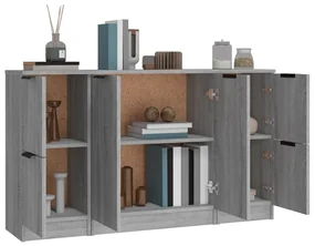 Credenze 3 pz grigio sonoma in legno multistrato