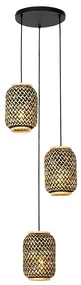 Lampada a sospensione orientale in bambù con nero 3 luci - Yvonne