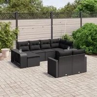 Set Divani da Giardino 10pz con Cuscini in Polyrattan Nero 3228895