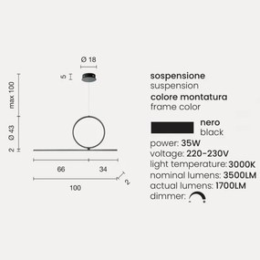 Lampada sospensione moderna LED 35W- metallo ACROBAT 40 Nero