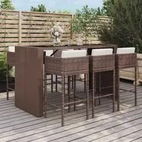 Set Bar da Giardino 7 pz con Cuscini in Polyrattan Marrone 3200663