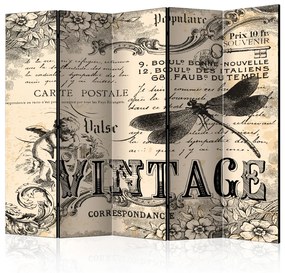 Paravento design Corrispondenza Vintage II - angeli e scritte francesi in tema retro