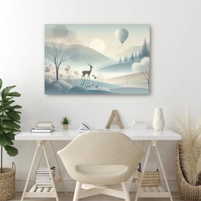 Quadro su tela – Cervo nella valle nebbiosa all’alba