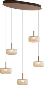 Lampada a sospensione di design oro rosa con vetro ambrato incl. LED dimmerabile a 3 fasi 5 luci Easylift - Fiera