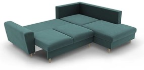 Divano angolare color petrolio allungabile e con contenitore (con penisola a destra/a L) con rivestimento in velluto Kyoto – Cosmopolitan Design