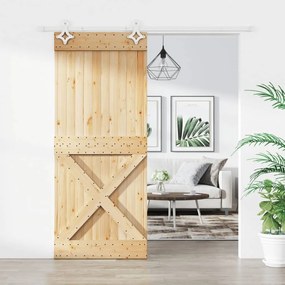 Porta Scorrevole Con Set Hardware 85x210 Cm Legno Massello Pino /