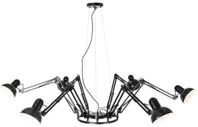 Lampada a sospensione industriale nera a 6 luci regolabile - Hobby Spinne