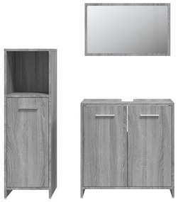 Set mobili da bagno 3 pz grigio sonoma in legno multistrato