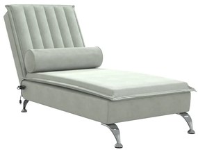 Chaise longue massaggi cuscino a rullo grigio chiaro in velluto