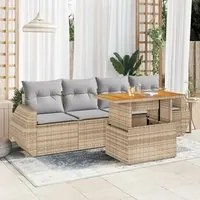 Set Divano da Giardino 5 pz con Cuscini Beige in Polyrattan 3327209