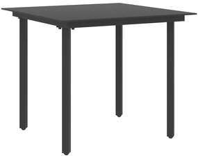 Tavolo da giardino nero 80x80x74 cm in acciaio e vetro