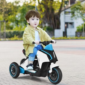 Costway Moto elettrica cavalcabile 6 V per bambini con luci e musica, Moto cavalcabile a batteria con 3 ruote Bianco