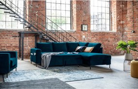 Divano letto angolare in velluto turchese (angolo destro) Lofty Lilly - Miuform