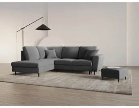 Divano angolare grigio chiaro allungabile e con contenitore (con penisola a sinistra/a L) con rivestimento in velluto Kyoto – Cosmopolitan Design