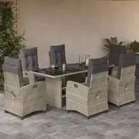 Set da Pranzo da Giardino 7 pz Cuscini Polyrattan Grigio Chiaro 3212698