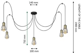 Lampadario a sospensione con filo TUBE 5xE27/15W/230V ragno nero/oro