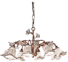 Lampadario Classico Pisa Metallo E Ceramica Ruggine Sfumato Oro 8 Luce E14