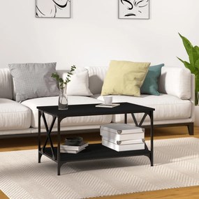 Tavolino Da Salotto Nero 80x50x45 Cm Legno Multistrato E Ferro /